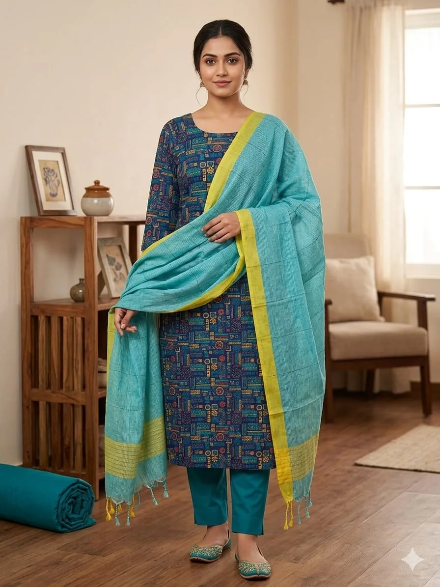 Slub Cotton Skin Print Unstitched Three Piece for Women