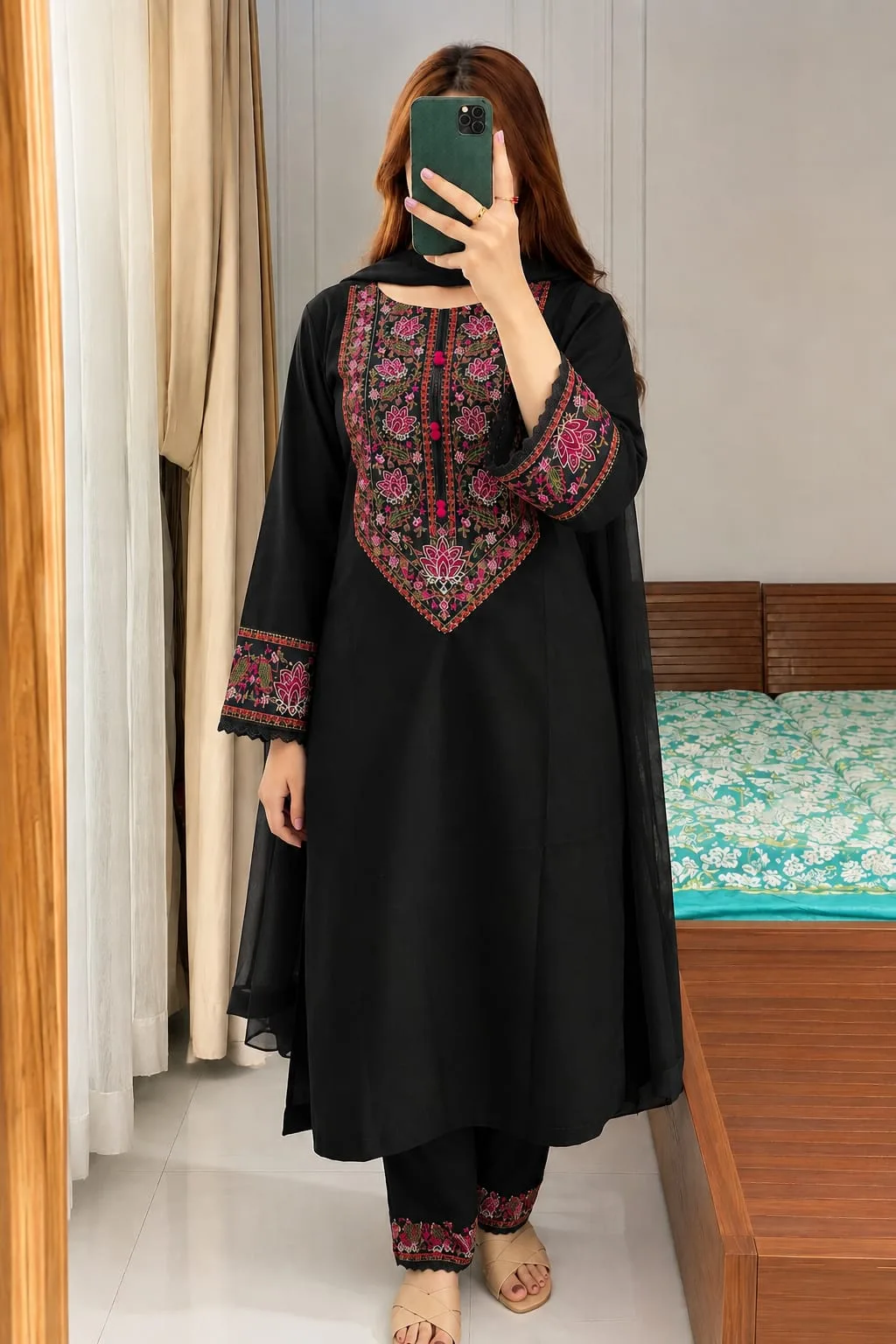 Premium Embroidery Three Piece – Soft Cotton & Georgette Orna