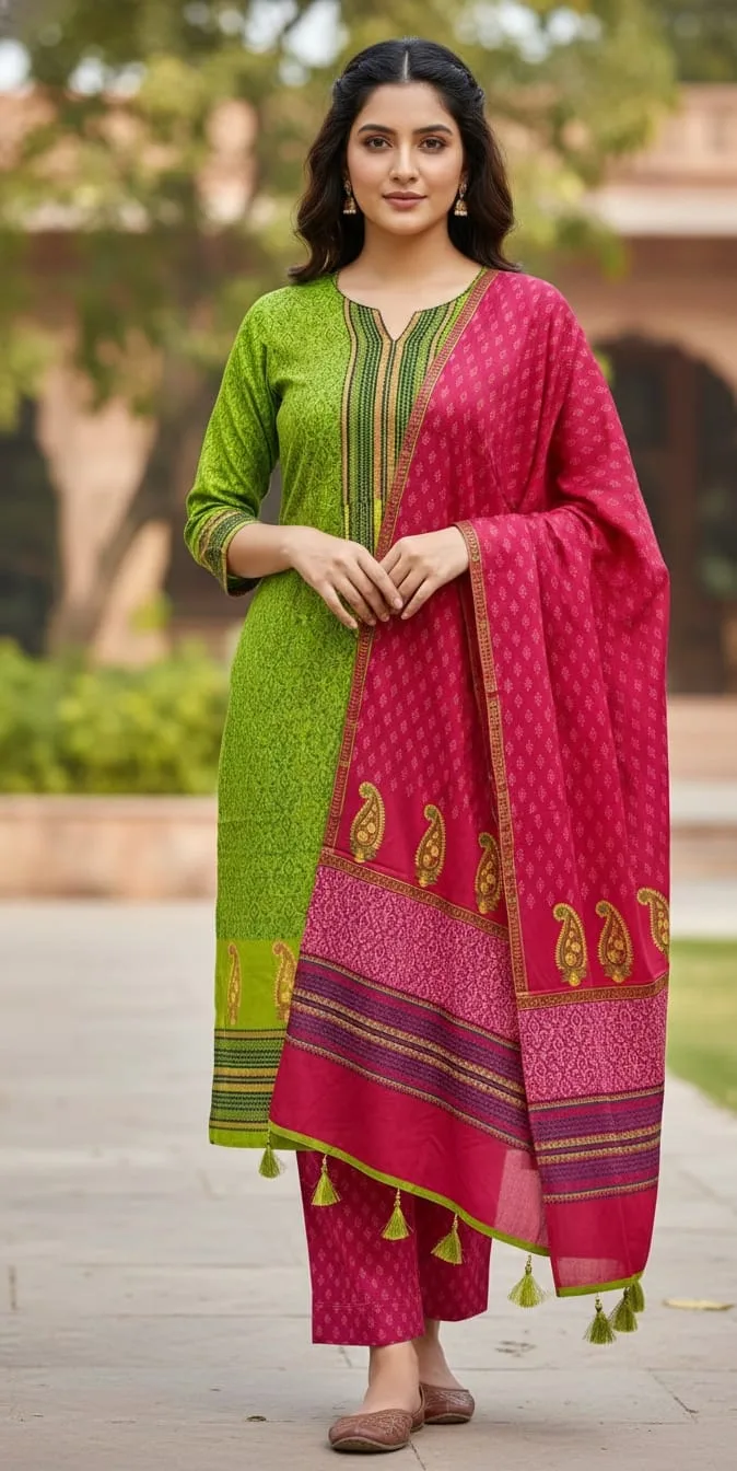 Hand Block Print Boil Fabric Unstitched Three Piece for Women (13)