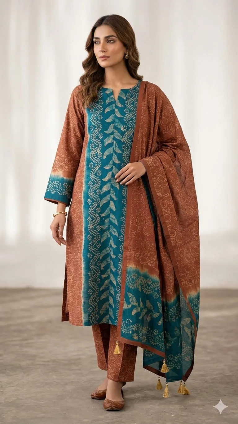 Natural Silk Batik Unstitched Three Piece for Women (2)