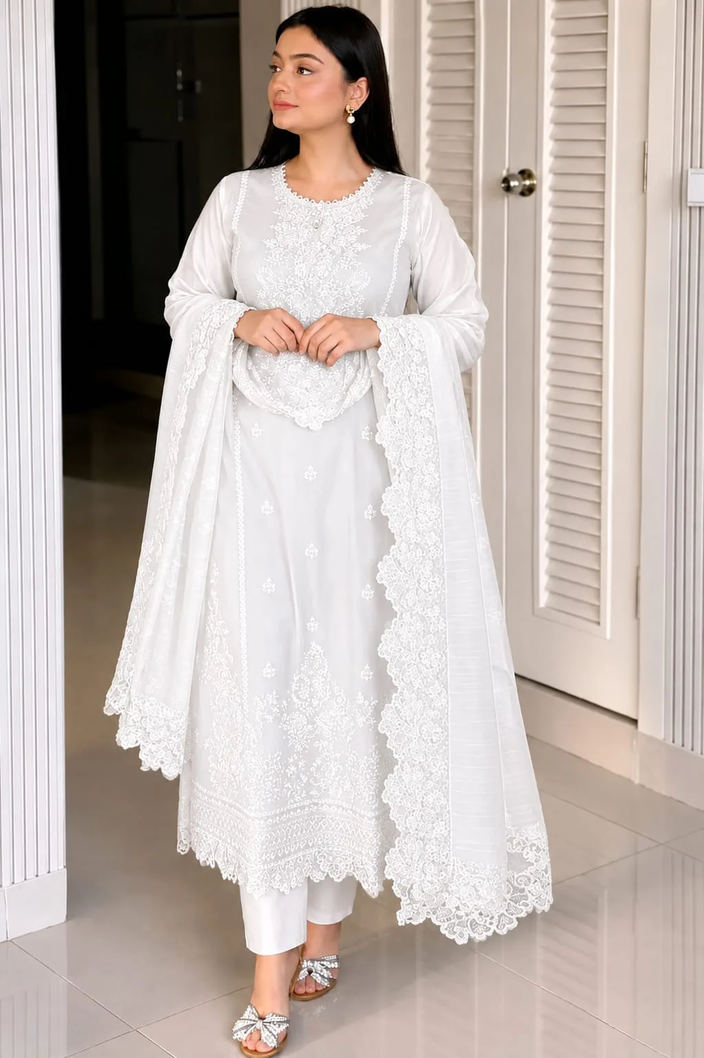 Premium Embroidery Three Piece â Soft Cotton & Georgette Dupatta