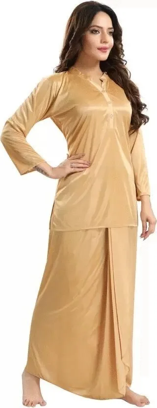 Premium Satin Nightwear Set – Long Sleeve Top & Lungi
