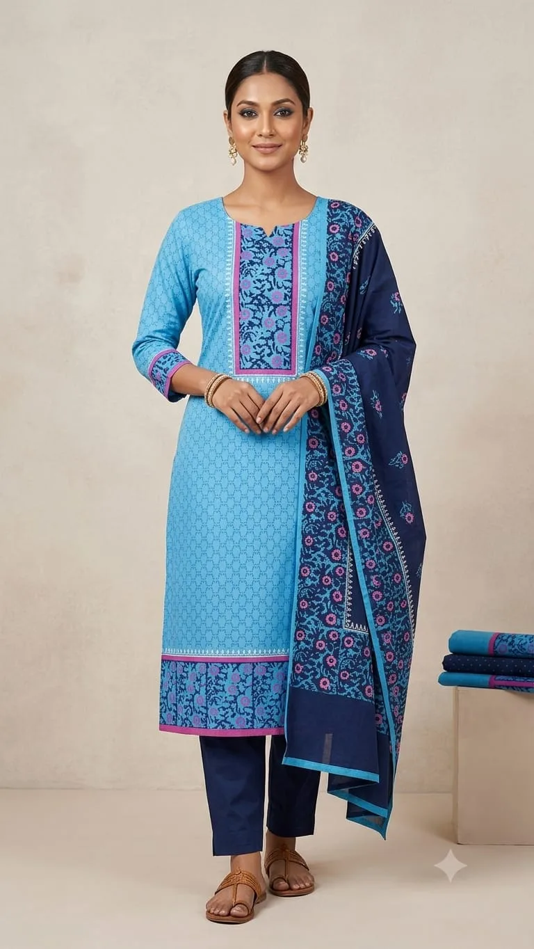 Hand Block Print Boil Fabric Unstitched Three Piece for Women (19)