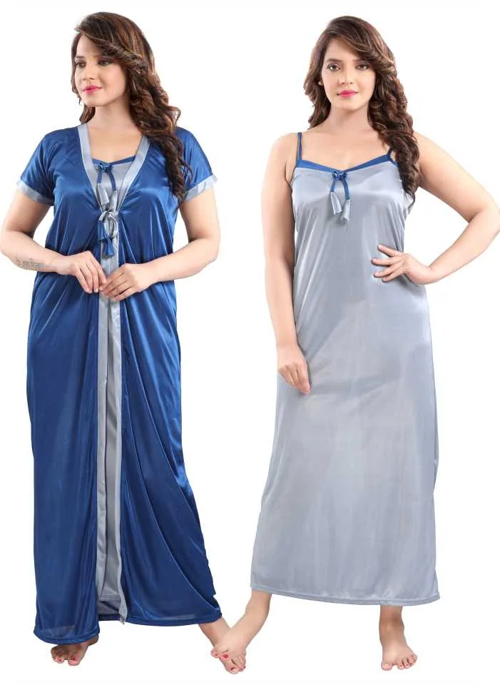 Premium Satin 2-Piece Nighty Set with Smocking Work (2)