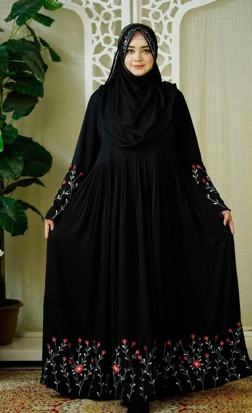 (B&V)Rajanigandha Embroidery Borka with Hijab | রজনীগন্ধা এমব্রয়ডারি বোরকা