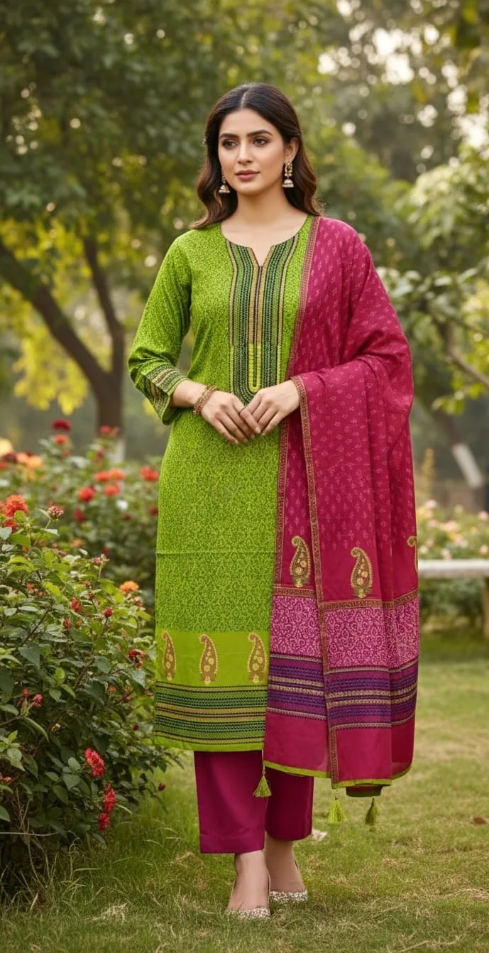 Hand Block Print Boil Fabric Unstitched Three Piece for Women (9)
