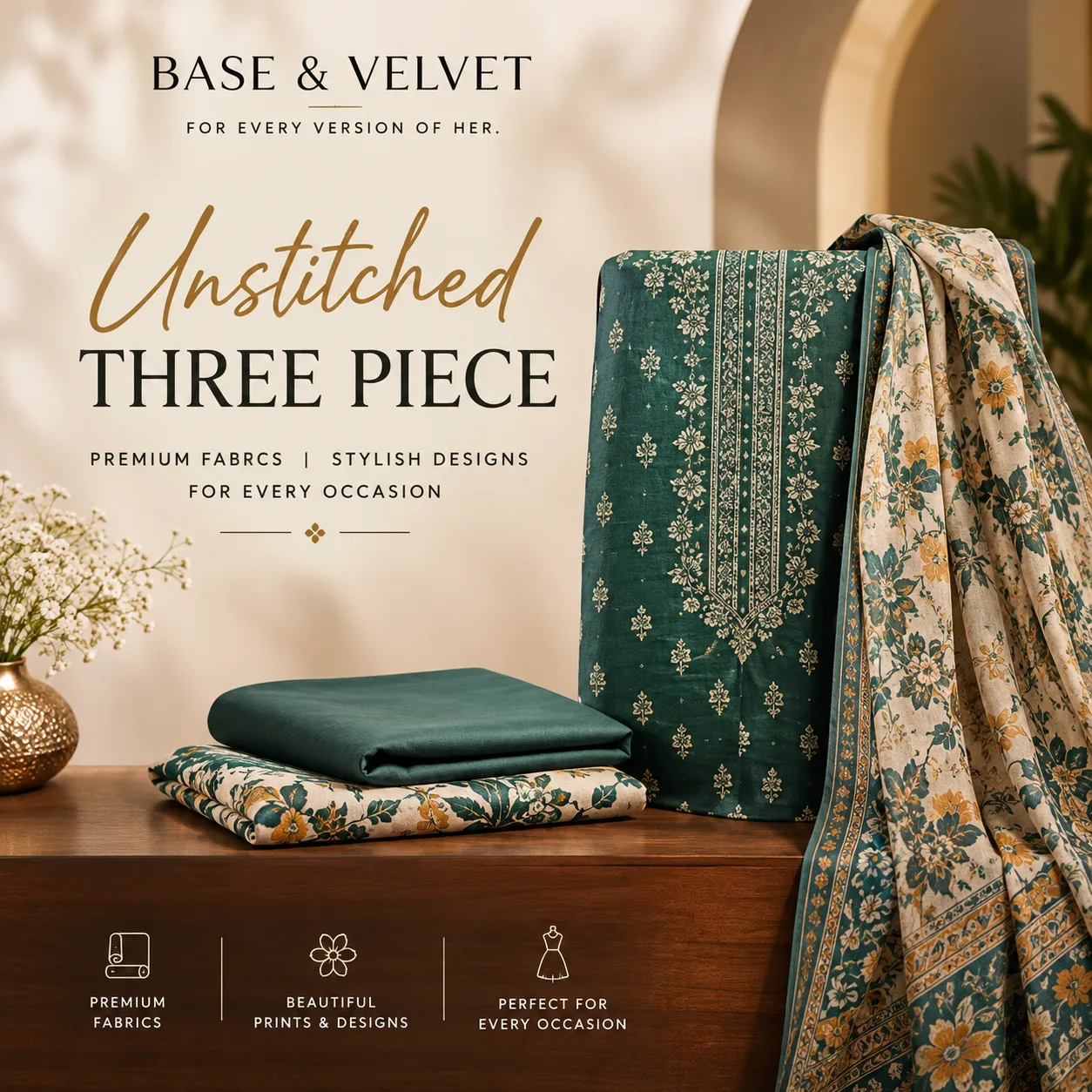 (B&V) UNSTITCHED THREE PIECE