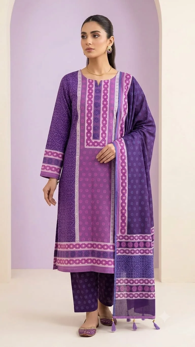 Hand Block Print Boil Fabric Unstitched Three Piece for Women (31)
