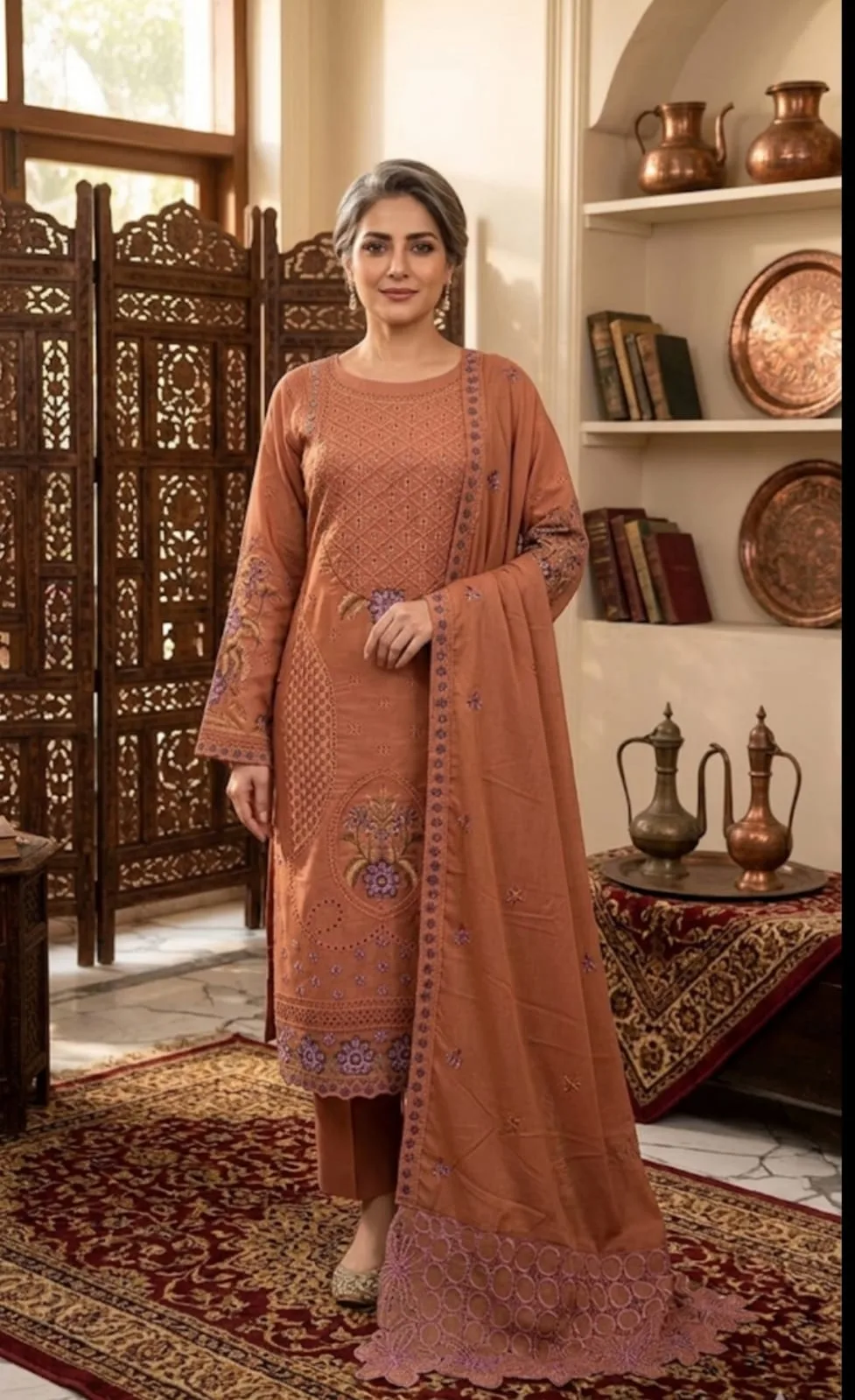 Pakistani Inspired Cotton Embroidery Unstitched Three Piece for Women (5)