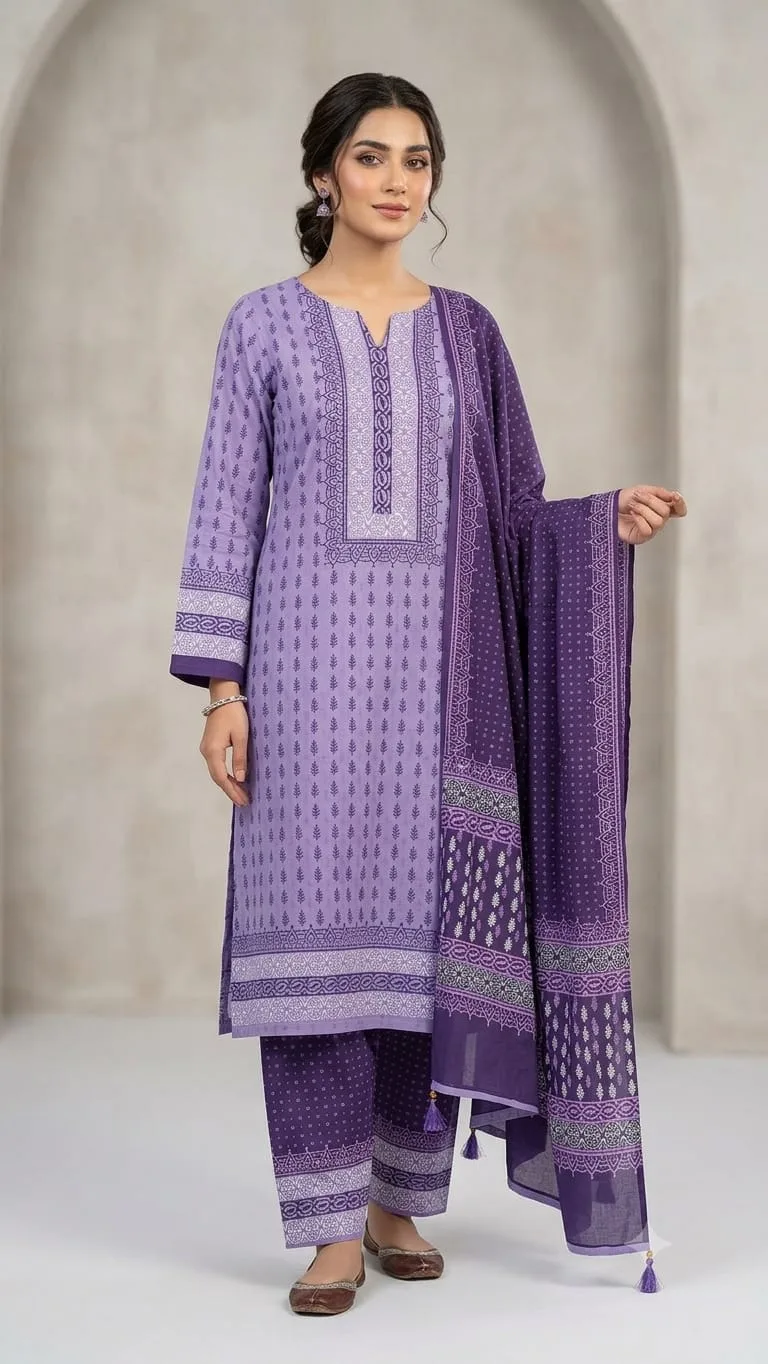 Hand Block Print Boil Fabric Unstitched Three Piece for Women (30)