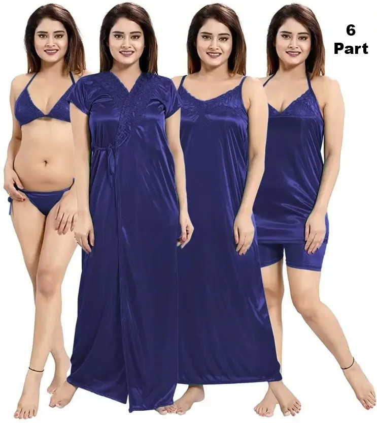 Premium Satin Nightwear Set for Women – Bra, Panty, Nighty & Top