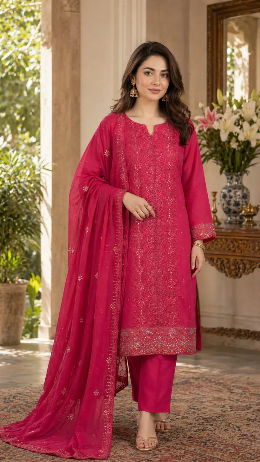 Pakistani Inspired Cotton Embroidery Unstitched Three Piece for Women