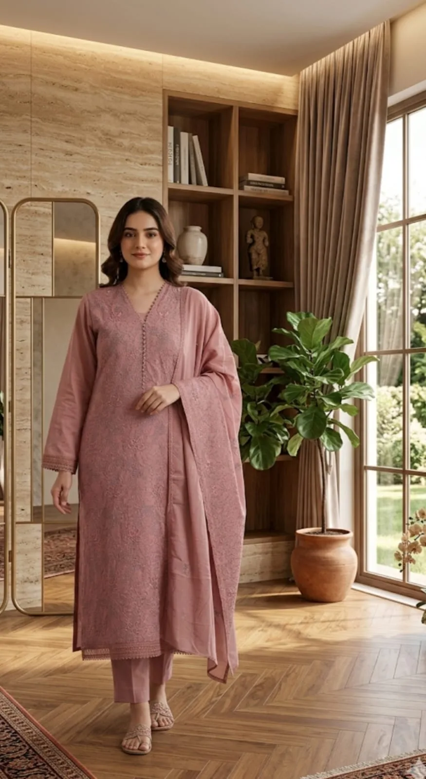 Pakistani Inspired Cotton Embroidery Unstitched Three Piece for Women (7)