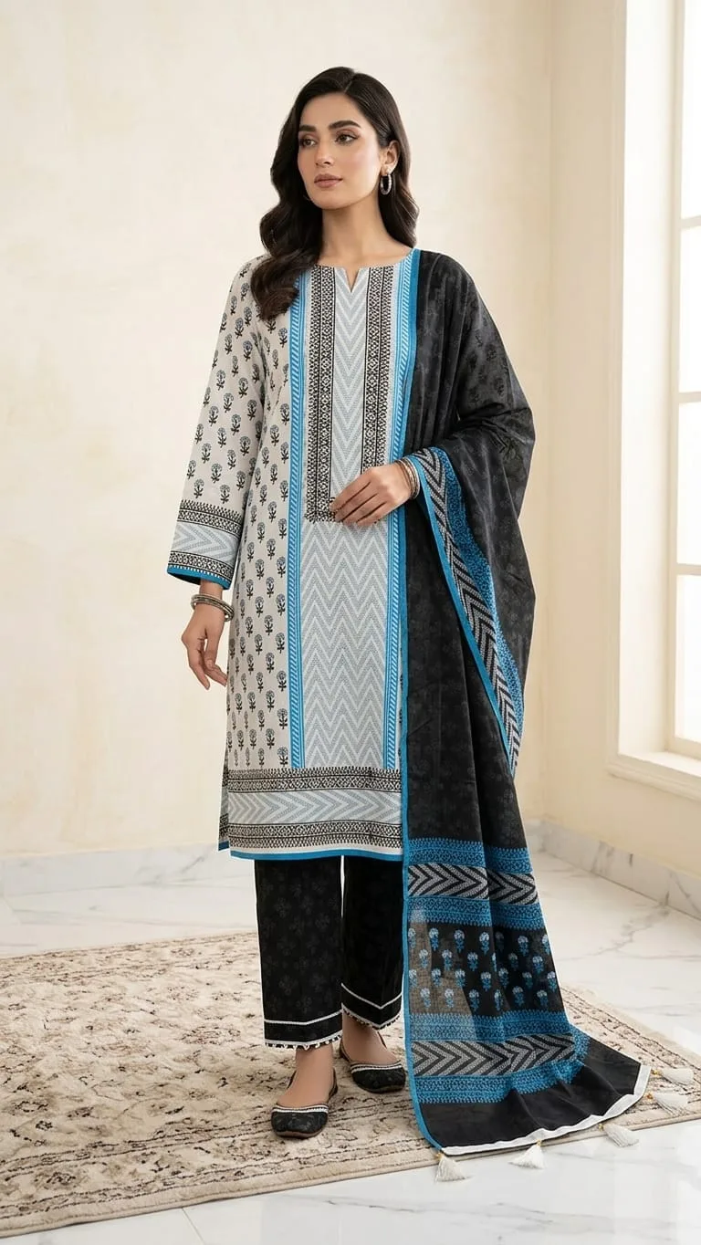 Hand Block Print Boil Fabric Unstitched Three Piece for Women (18)