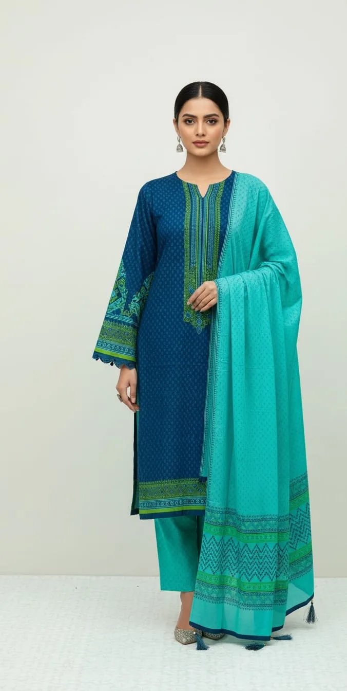 Hand Block Print Boil Fabric Unstitched Three Piece for Women (14)