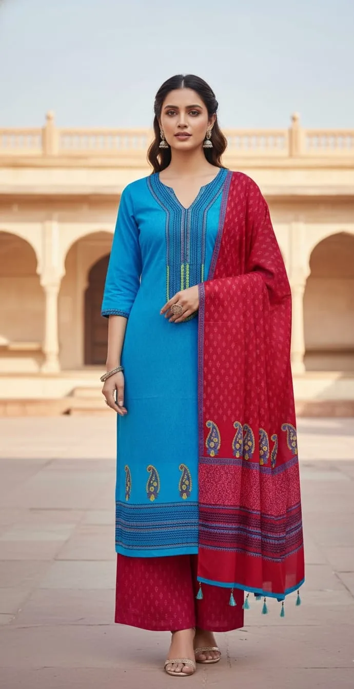 Hand Block Print Boil Fabric Unstitched Three Piece for Women (26)