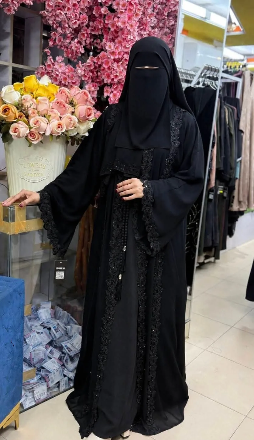 (B&V)Dubai Cherry Borka with Inner and Hijab | দুবাই চেরি বোরকা সেট (2)