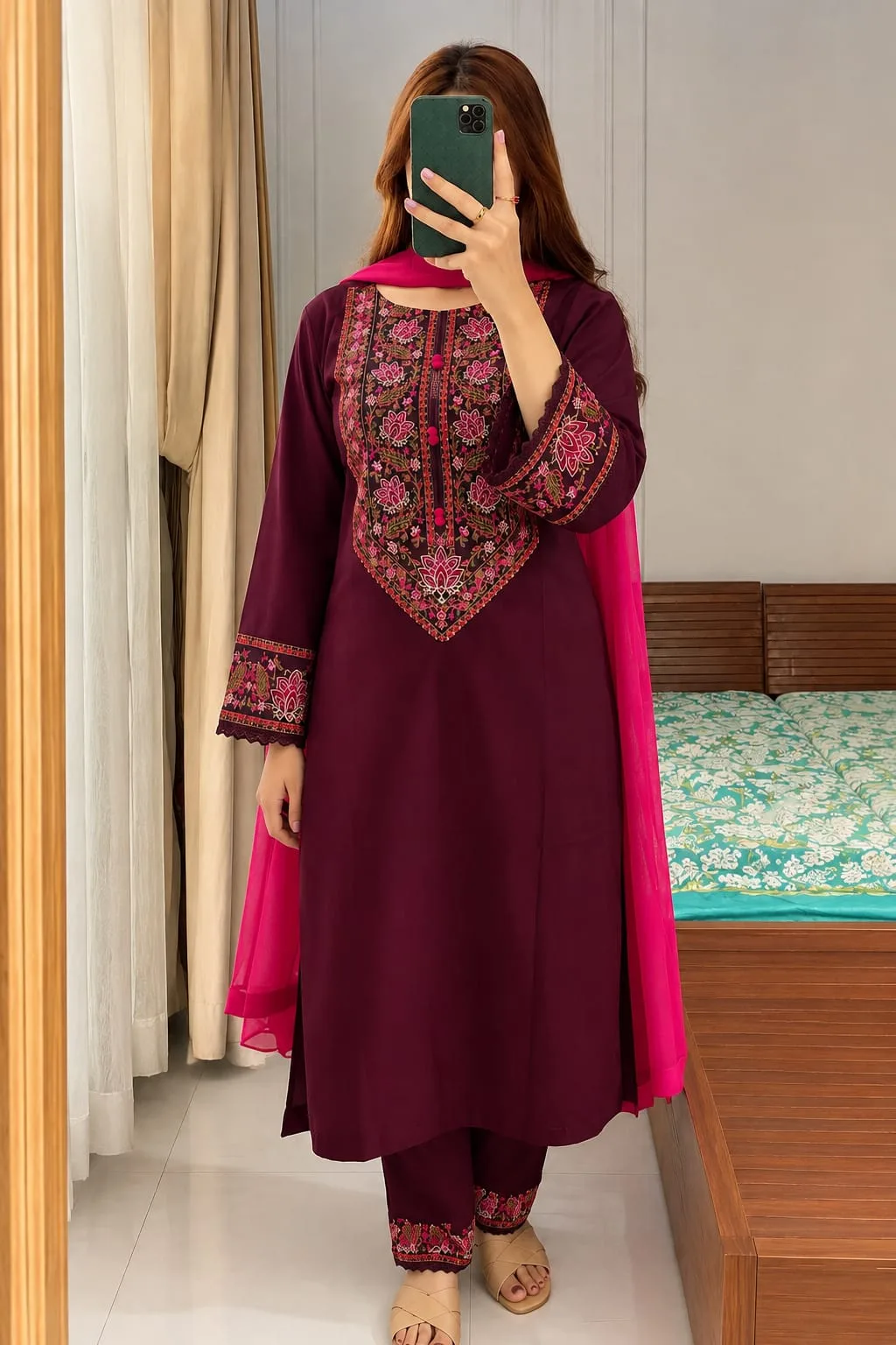 Premium Embroidery Three Piece – Soft Cotton & Georgette Orna