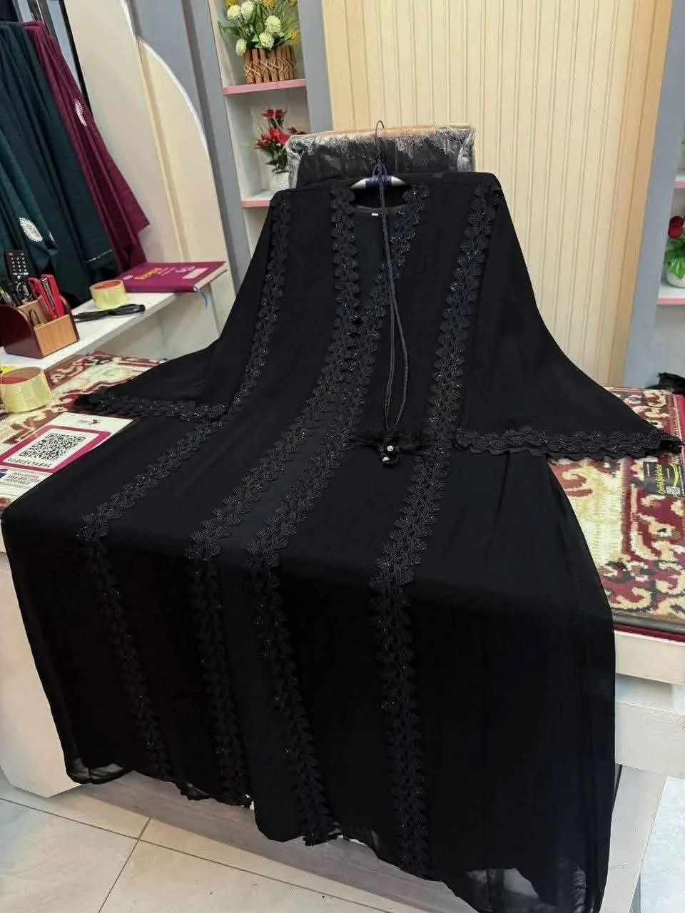 (B&V)Dubai Cherry Borka with Inner and Hijab | দুবাই চেরি বোরকা সেট (2)