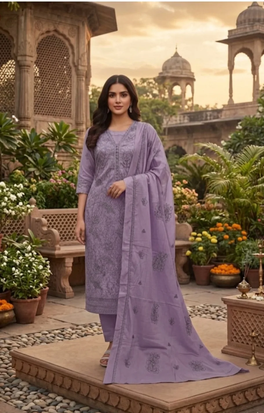 Pakistani Inspired Cotton Embroidery Unstitched Three Piece for Women (4)