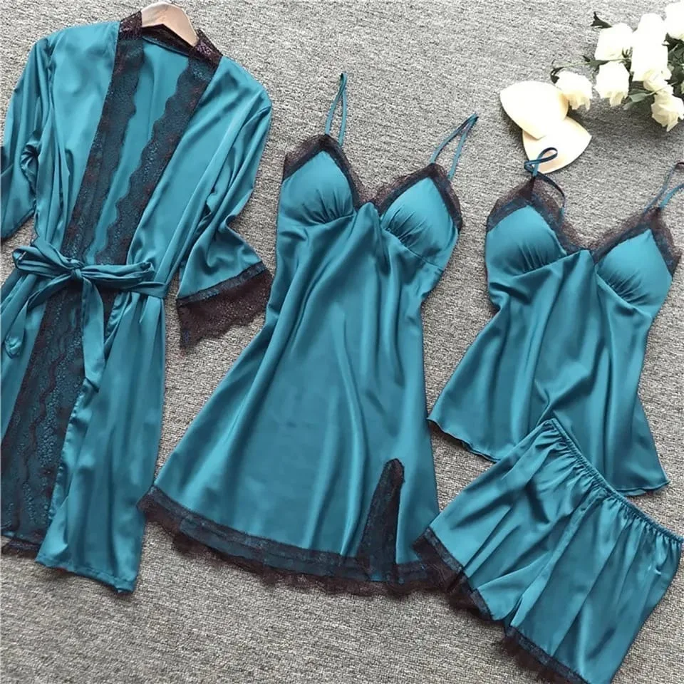 Premium Satin 4-Piece Nightwear Set for Women