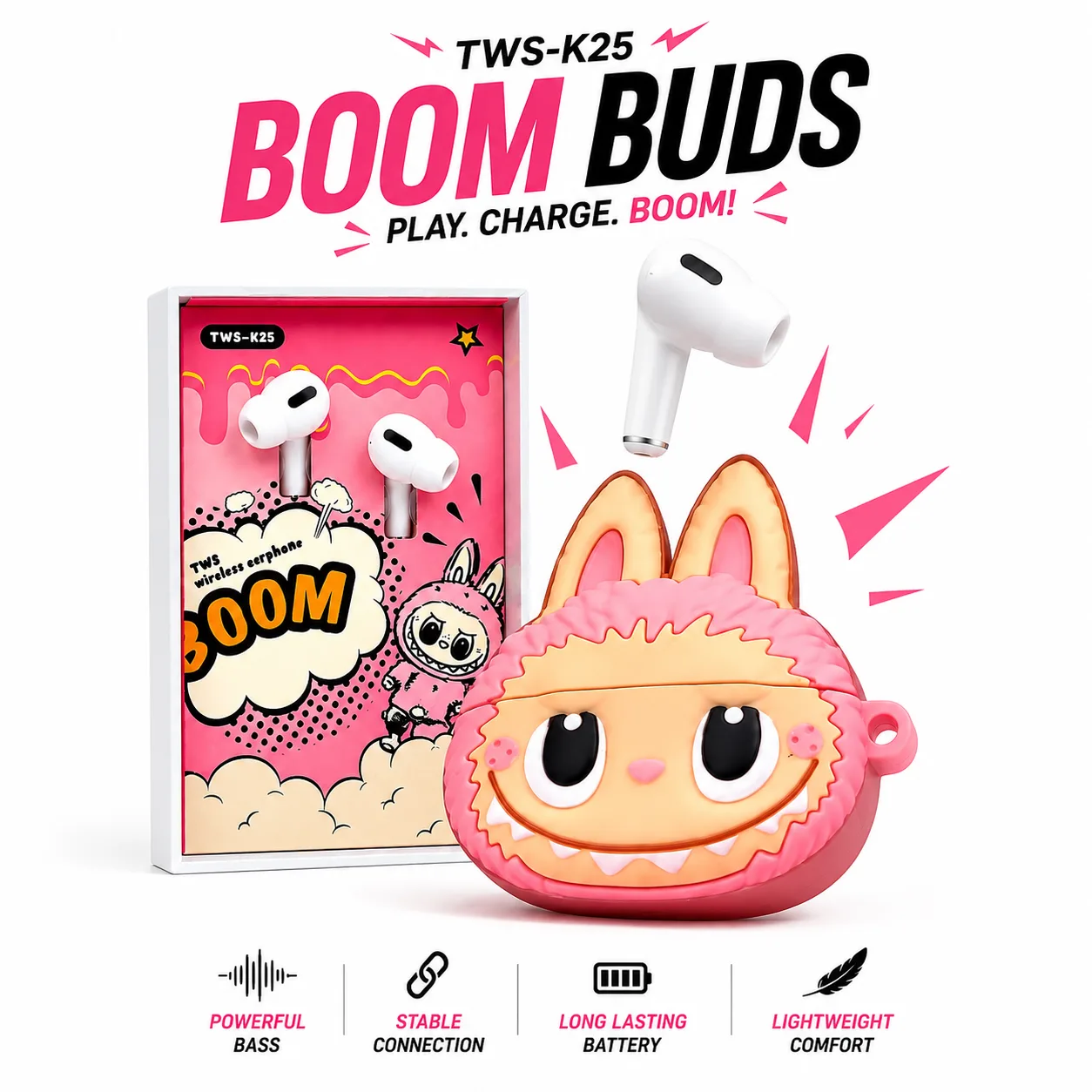 Cute Cartoon 3D Labubu Silicone Protective Shell TWS Wireless Earbuds